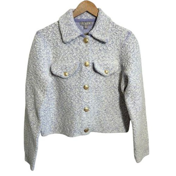 NEW J. CREW Collared Lady Jacket S Wool Boucle Periwinkle Lavender Purple NWT - Picture 2 of 9